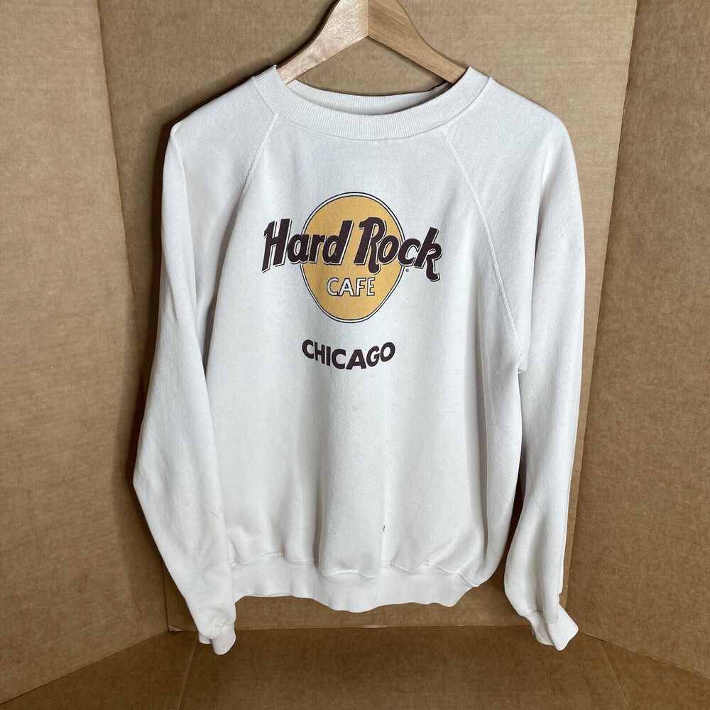 Vintage Hard Rock Cafe Chicago Crewneck Sweatshirt, XL, White, Hanes, VTG